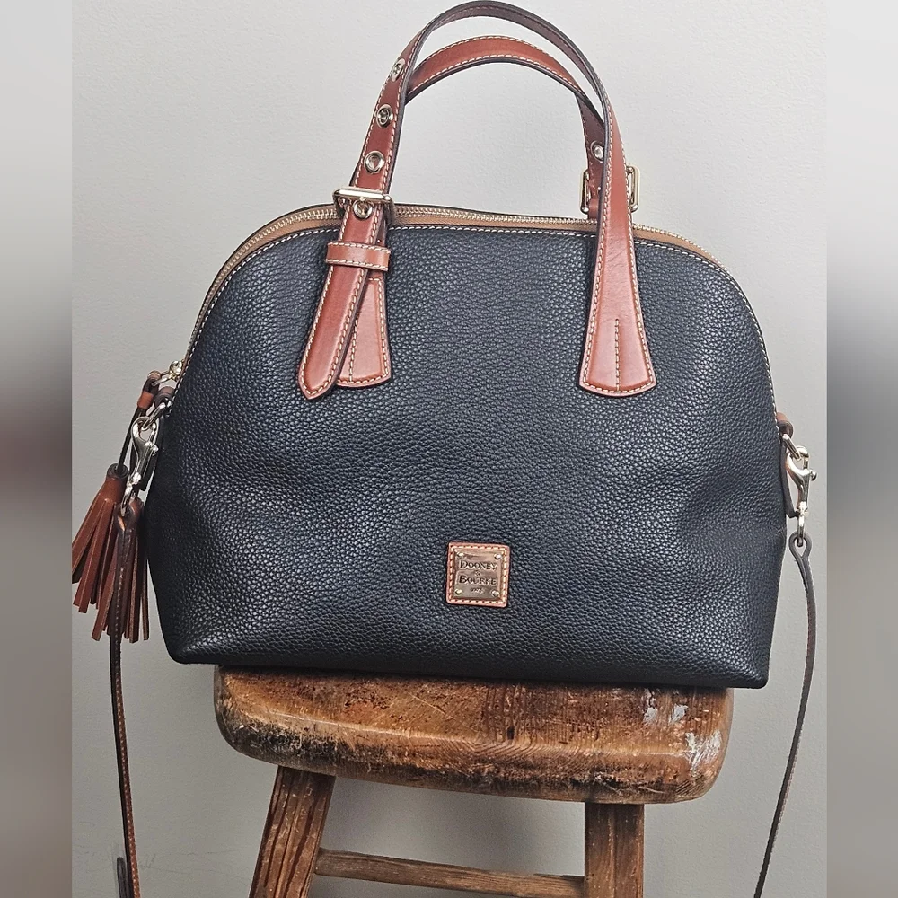 NWT Dooney & Bourke Small Audrey Pebble Grain‎ Leather Satchel: Black & Tan